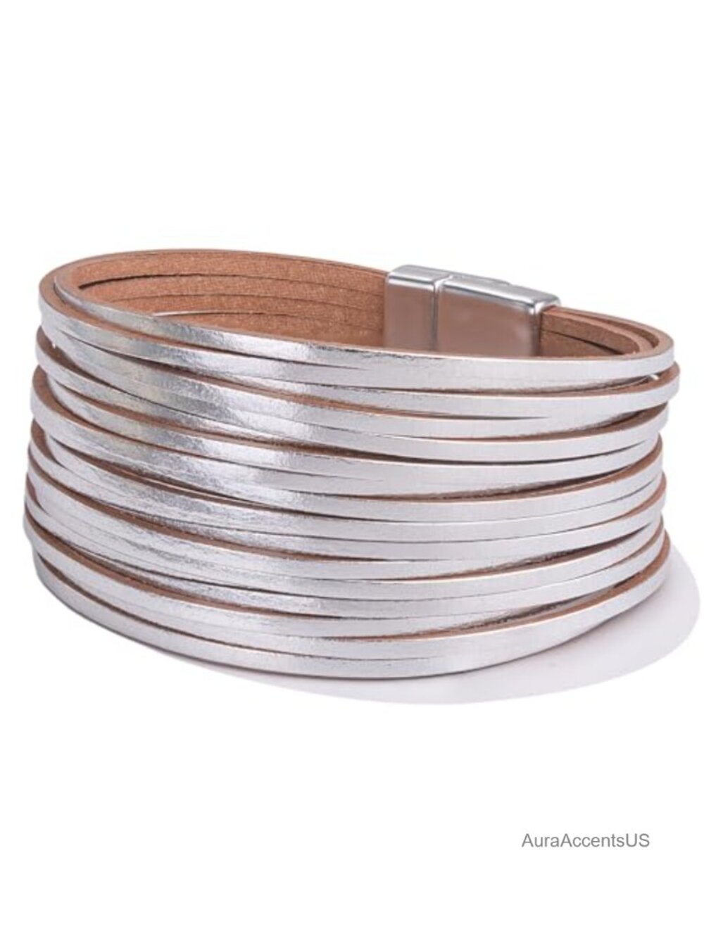 Boho Chunky Faux Leather Wrap Bracelet Magnetic Clasp Layered Cuff